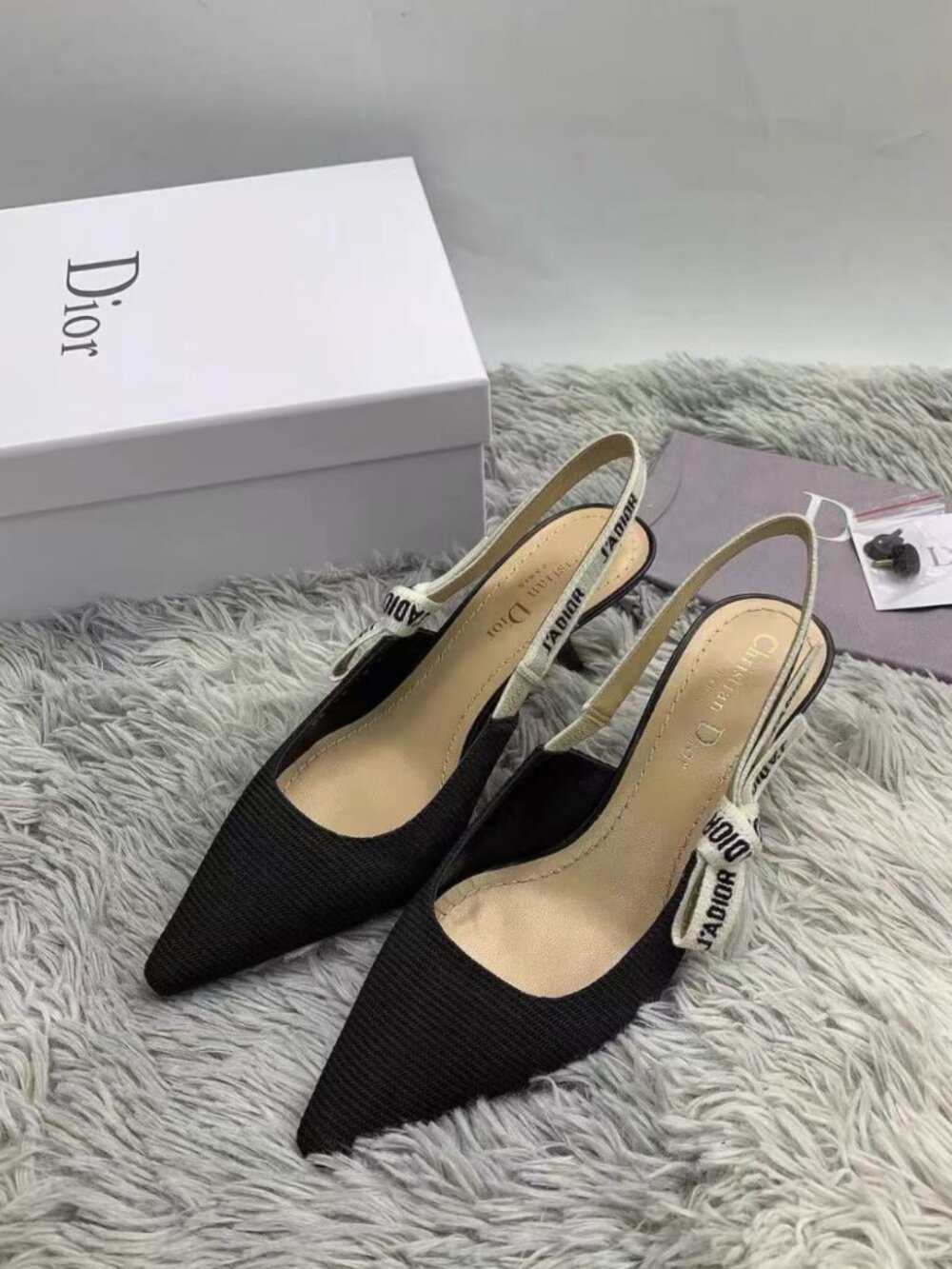 Dior J'ADIOR Black Fabric Slingback Pointed‑Toe High Heels